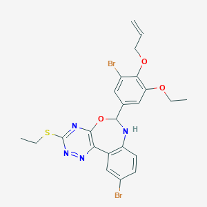 molecular formula C23H22Br2N4O3S B308373 6-[4-(Allyloxy)-3-bromo-5-ethoxyphenyl]-10-bromo-3-(ethylsulfanyl)-6,7-dihydro[1,2,4]triazino[5,6-d][3,1]benzoxazepine 