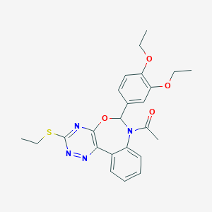 molecular formula C24H26N4O4S B308375 7-Acetyl-6-(3,4-diethoxyphenyl)-3-(ethylsulfanyl)-6,7-dihydro[1,2,4]triazino[5,6-d][3,1]benzoxazepine 