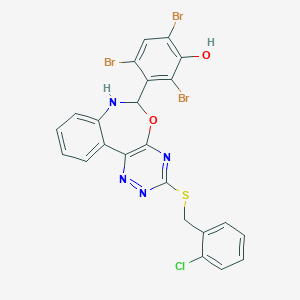 molecular formula C23H14Br3ClN4O2S B308376 2,4,6-Tribromo-3-{3-[(2-chlorobenzyl)sulfanyl]-6,7-dihydro[1,2,4]triazino[5,6-d][3,1]benzoxazepin-6-yl}phenol 