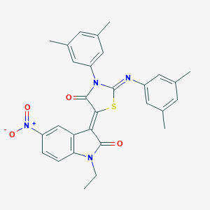 molecular formula C29H26N4O4S B308377 3-{3-(3,5-dimethylphenyl)-2-[(3,5-dimethylphenyl)imino]-4-oxo-1,3-thiazolidin-5-ylidene}-1-ethyl-5-nitro-1,3-dihydro-2H-indol-2-one 