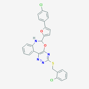 molecular formula C27H18Cl2N4O2S B308379 2-Chlorobenzyl 6-[5-(4-chlorophenyl)-2-furyl]-6,7-dihydro[1,2,4]triazino[5,6-d][3,1]benzoxazepin-3-yl sulfide 