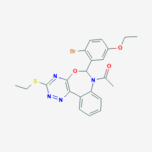 molecular formula C22H21BrN4O3S B308385 7-Acetyl-6-(2-bromo-5-ethoxyphenyl)-3-(ethylsulfanyl)-6,7-dihydro[1,2,4]triazino[5,6-d][3,1]benzoxazepine 