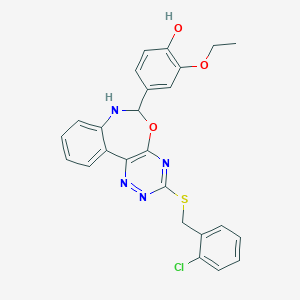 molecular formula C25H21ClN4O3S B308387 4-[3-[(2-Chlorophenyl)methylsulfanyl]-6,7-dihydro-[1,2,4]triazino[5,6-d][3,1]benzoxazepin-6-yl]-2-ethoxyphenol CAS No. 6378-18-3
