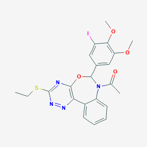 molecular formula C22H21IN4O4S B308388 1-[3-(ethylsulfanyl)-6-(3-iodo-4,5-dimethoxyphenyl)[1,2,4]triazino[5,6-d][3,1]benzoxazepin-7(6H)-yl]ethanone 