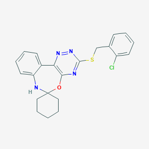 molecular formula C22H21ClN4OS B308389 3'-[(2-chlorobenzyl)sulfanyl]-7'H-spiro[cyclohexane-1,6'-[1,2,4]triazino[5,6-d][3,1]benzoxazepine] 