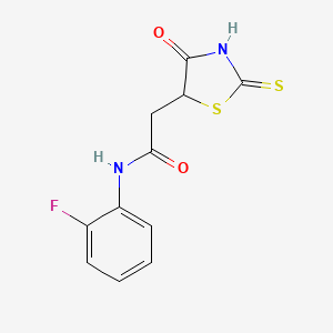 molecular formula C11H9FN2O2S2 B3083897 N-(2-fluorophenyl)-2-(2-mercapto-4-oxo-4,5-dihydro-1,3-thiazol-5-yl)acetamide CAS No. 1142206-73-2