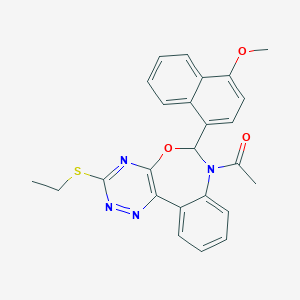 molecular formula C25H22N4O3S B308390 1-[3-(ethylsulfanyl)-6-(4-methoxynaphthalen-1-yl)[1,2,4]triazino[5,6-d][3,1]benzoxazepin-7(6H)-yl]ethanone 