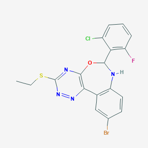 molecular formula C18H13BrClFN4OS B308395 10-Bromo-6-(2-chloro-6-fluorophenyl)-3-(ethylsulfanyl)-6,7-dihydro[1,2,4]triazino[5,6-d][3,1]benzoxazepine 