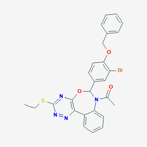 molecular formula C27H23BrN4O3S B308397 1-{6-[4-(benzyloxy)-3-bromophenyl]-3-(ethylsulfanyl)[1,2,4]triazino[5,6-d][3,1]benzoxazepin-7(6H)-yl}ethanone 