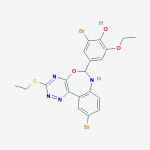 molecular formula C20H18Br2N4O3S B308398 2-Bromo-4-[10-bromo-3-(ethylsulfanyl)-6,7-dihydro[1,2,4]triazino[5,6-d][3,1]benzoxazepin-6-yl]-6-ethoxyphenol 
