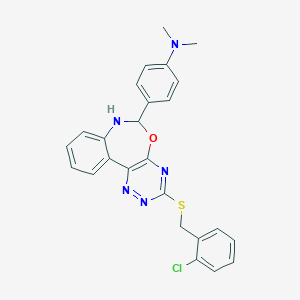 molecular formula C25H22ClN5OS B308399 4-{3-[(2-chlorobenzyl)sulfanyl]-6,7-dihydro[1,2,4]triazino[5,6-d][3,1]benzoxazepin-6-yl}-N,N-dimethylaniline 