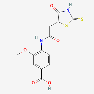 molecular formula C13H12N2O5S2 B3084018 4-{[(2-Mercapto-4-oxo-4,5-dihydro-1,3-thiazol-5-yl)acetyl]amino}-3-methoxybenzoic acid CAS No. 1142207-33-7