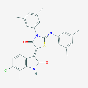 molecular formula C28H24ClN3O2S B308403 (5Z)-5-(6-chloro-7-methyl-2-oxo-1H-indol-3-ylidene)-3-(3,5-dimethylphenyl)-2-(3,5-dimethylphenyl)imino-1,3-thiazolidin-4-one 