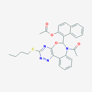 molecular formula C28H26N4O4S B308405 1-[7-Acetyl-3-(butylsulfanyl)-6,7-dihydro[1,2,4]triazino[5,6-d][3,1]benzoxazepin-6-yl]-2-naphthyl acetate 