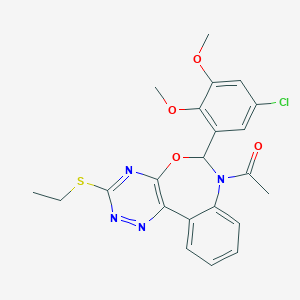 molecular formula C22H21ClN4O4S B308406 1-[6-(5-chloro-2,3-dimethoxyphenyl)-3-(ethylsulfanyl)[1,2,4]triazino[5,6-d][3,1]benzoxazepin-7(6H)-yl]ethanone 