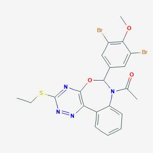 molecular formula C21H18Br2N4O3S B308408 1-[6-(3,5-dibromo-4-methoxyphenyl)-3-(ethylsulfanyl)[1,2,4]triazino[5,6-d][3,1]benzoxazepin-7(6H)-yl]ethanone 