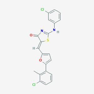 molecular formula C21H14Cl2N2O2S B308409 (5Z)-2-(3-chloroanilino)-5-[[5-(3-chloro-2-methylphenyl)furan-2-yl]methylidene]-1,3-thiazol-4-one 