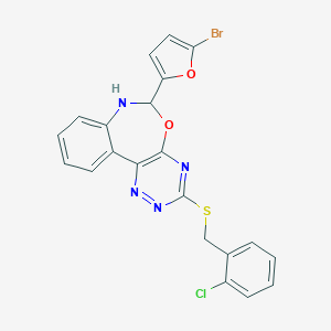 molecular formula C21H14BrClN4O2S B308411 6-(5-Bromo-2-furyl)-3-[(2-chlorobenzyl)sulfanyl]-6,7-dihydro[1,2,4]triazino[5,6-d][3,1]benzoxazepine 