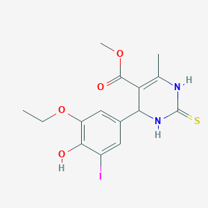 molecular formula C15H17IN2O4S B308418 Methyl 4-(3-ethoxy-4-hydroxy-5-iodophenyl)-6-methyl-2-thioxo-1,2,3,4-tetrahydro-5-pyrimidinecarboxylate 