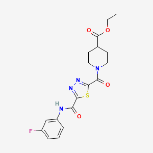 molecular formula C18H19FN4O4S B3084210 Ethyl 1-[(5-([(3-fluorophenyl)amino]carbonyl)-1,3,4-thiadiazol-2-yl)carbonyl]piperidine-4-carboxylate CAS No. 1142210-66-9