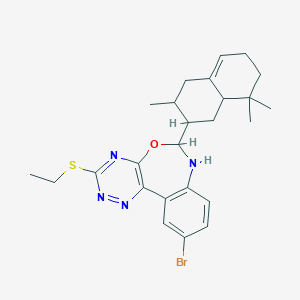 molecular formula C25H31BrN4OS B308423 10-Bromo-6-(3,8,8-trimethyl-1,2,3,4,6,7,8,8a-octahydro-2-naphthalenyl)-6,7-dihydro[1,2,4]triazino[5,6-d][3,1]benzoxazepin-3-yl ethyl sulfide 