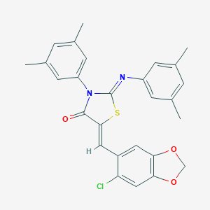 molecular formula C27H23ClN2O3S B308424 5-[(6-Chloro-1,3-benzodioxol-5-yl)methylene]-3-(3,5-dimethylphenyl)-2-[(3,5-dimethylphenyl)imino]-1,3-thiazolidin-4-one 