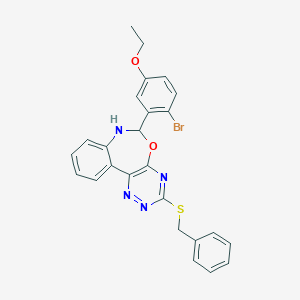 molecular formula C25H21BrN4O2S B308425 3-(Benzylsulfanyl)-6-(2-bromo-5-ethoxyphenyl)-6,7-dihydro[1,2,4]triazino[5,6-d][3,1]benzoxazepine 