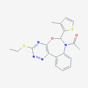 molecular formula C19H18N4O2S2 B308431 1-[3-(ethylsulfanyl)-6-(3-methylthiophen-2-yl)[1,2,4]triazino[5,6-d][3,1]benzoxazepin-7(6H)-yl]ethanone 