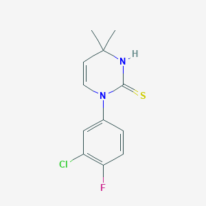 molecular formula C12H12ClFN2S B3084316 1-(3-Chloro-4-fluorophenyl)-4,4-dimethyl-1,4-dihydropyrimidine-2-thiol CAS No. 1142212-21-2