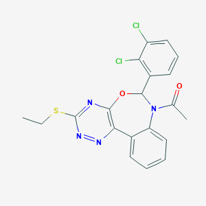 molecular formula C20H16Cl2N4O2S B308435 1-[6-(2,3-dichlorophenyl)-3-(ethylsulfanyl)[1,2,4]triazino[5,6-d][3,1]benzoxazepin-7(6H)-yl]ethanone 