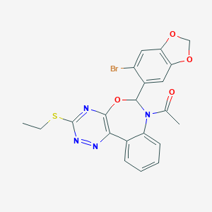 molecular formula C21H17BrN4O4S B308439 1-[6-(6-bromo-1,3-benzodioxol-5-yl)-3-(ethylsulfanyl)[1,2,4]triazino[5,6-d][3,1]benzoxazepin-7(6H)-yl]ethanone 