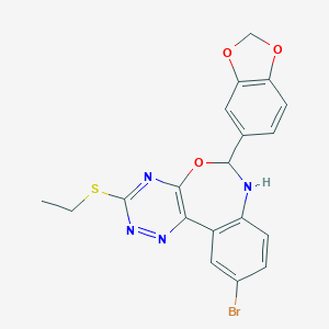 molecular formula C19H15BrN4O3S B308440 6-(1,3-Benzodioxol-5-yl)-10-bromo-3-(ethylsulfanyl)-6,7-dihydro[1,2,4]triazino[5,6-d][3,1]benzoxazepine 