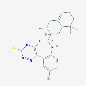 molecular formula C24H29BrN4OS B308442 10-Bromo-3-(methylsulfanyl)-6-(3,8,8-trimethyl-1,2,3,4,6,7,8,8a-octahydro-2-naphthalenyl)-6,7-dihydro[1,2,4]triazino[5,6-d][3,1]benzoxazepine 
