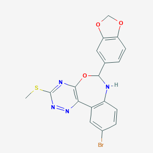 molecular formula C18H13BrN4O3S B308444 6-(1,3-Benzodioxol-5-yl)-10-bromo-3-(methylsulfanyl)-6,7-dihydro[1,2,4]triazino[5,6-d][3,1]benzoxazepine 