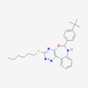 molecular formula C26H32N4OS B308456 6-(4-Tert-butylphenyl)-3-(hexylthio)-6,7-dihydro[1,2,4]triazino[5,6-d][3,1]benzoxazepine 