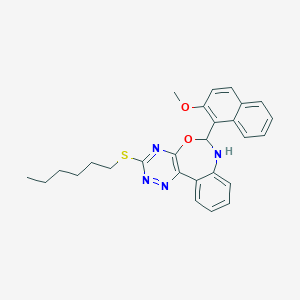 molecular formula C27H28N4O2S B308460 3-(Hexylthio)-6-(2-methoxy-1-naphthyl)-6,7-dihydro[1,2,4]triazino[5,6-d][3,1]benzoxazepine 