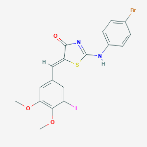 (5Z)-2-(4-bromoanilino)-5-[(3-iodo-4,5-dimethoxyphenyl)methylidene]-1,3-thiazol-4-one