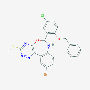molecular formula C24H18BrClN4O2S B308466 6-[2-(Benzyloxy)-5-chlorophenyl]-10-bromo-3-(methylsulfanyl)-6,7-dihydro[1,2,4]triazino[5,6-d][3,1]benzoxazepine 