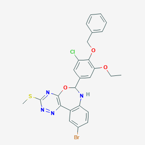 molecular formula C26H22BrClN4O3S B308468 6-[4-(Benzyloxy)-3-chloro-5-ethoxyphenyl]-10-bromo-3-(methylsulfanyl)-6,7-dihydro[1,2,4]triazino[5,6-d][3,1]benzoxazepine 