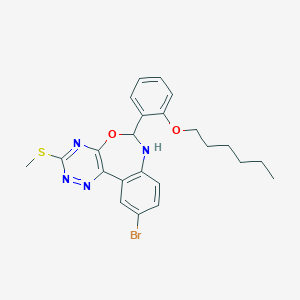 molecular formula C23H25BrN4O2S B308469 2-[10-Bromo-3-(methylthio)-6,7-dihydro[1,2,4]triazino[5,6-d][3,1]benzoxazepin-6-yl]phenylhexylether 