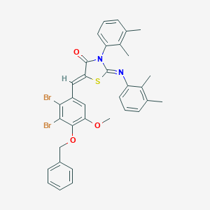 molecular formula C34H30Br2N2O3S B308472 5-[4-(Benzyloxy)-2,3-dibromo-5-methoxybenzylidene]-3-(2,3-dimethylphenyl)-2-[(2,3-dimethylphenyl)imino]-1,3-thiazolidin-4-one 