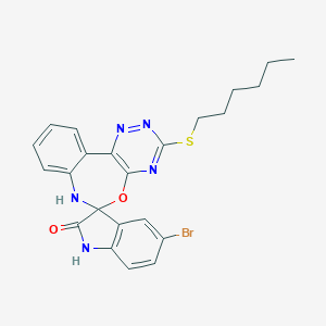 molecular formula C23H22BrN5O2S B308475 5-bromo-3'-hexylsulfanylspiro[1H-indole-3,6'-7H-[1,2,4]triazino[5,6-d][3,1]benzoxazepine]-2-one 