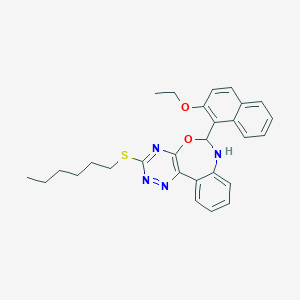 molecular formula C28H30N4O2S B308476 6-(2-Ethoxynaphthalen-1-yl)-3-hexylsulfanyl-6,7-dihydro-[1,2,4]triazino[5,6-d][3,1]benzoxazepine 