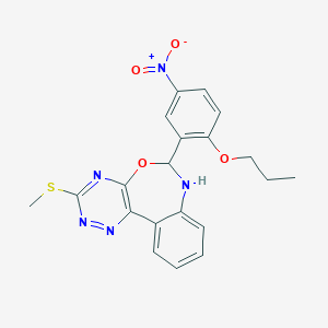 molecular formula C20H19N5O4S B308478 3-(Methylthio)-6-(5-nitro-2-propoxyphenyl)-6,7-dihydro[1,2,4]triazino[5,6-d][3,1]benzoxazepine 