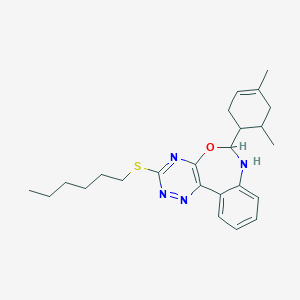 molecular formula C24H32N4OS B308484 6-(4,6-Dimethylcyclohex-3-en-1-yl)-3-(hexylthio)-6,7-dihydro[1,2,4]triazino[5,6-d][3,1]benzoxazepine 