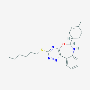 molecular formula C23H30N4OS B308486 3-(Hexylsulfanyl)-6-(4-methyl-3-cyclohexen-1-yl)-6,7-dihydro[1,2,4]triazino[5,6-d][3,1]benzoxazepine 