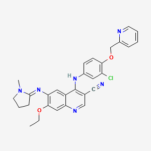 molecular formula C29H27ClN6O2 B3084861 4-[[3-Chloro-4-(2-pyridinylmethoxy)phenyl]amino]-7-ethoxy-6-[(1-methyl-2-pyrrolidinylidene)amino]-3-quinolinecarbonitrile CAS No. 1144516-21-1