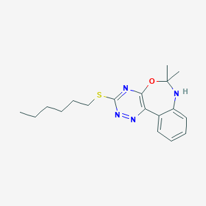 molecular formula C18H24N4OS B308489 3-(Hexylsulfanyl)-6,6-dimethyl-6,7-dihydro[1,2,4]triazino[5,6-d][3,1]benzoxazepine 