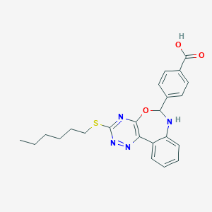 molecular formula C23H24N4O3S B308490 4-[3-(Hexylthio)-6,7-dihydro[1,2,4]triazino[5,6-d][3,1]benzoxazepin-6-yl]benzoic acid 