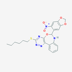 3-(hexylthio)-6-{6-nitro-1,3-benzodioxol-5-yl}-6,7-dihydro[1,2,4]triazino[5,6-d][3,1]benzoxazepine